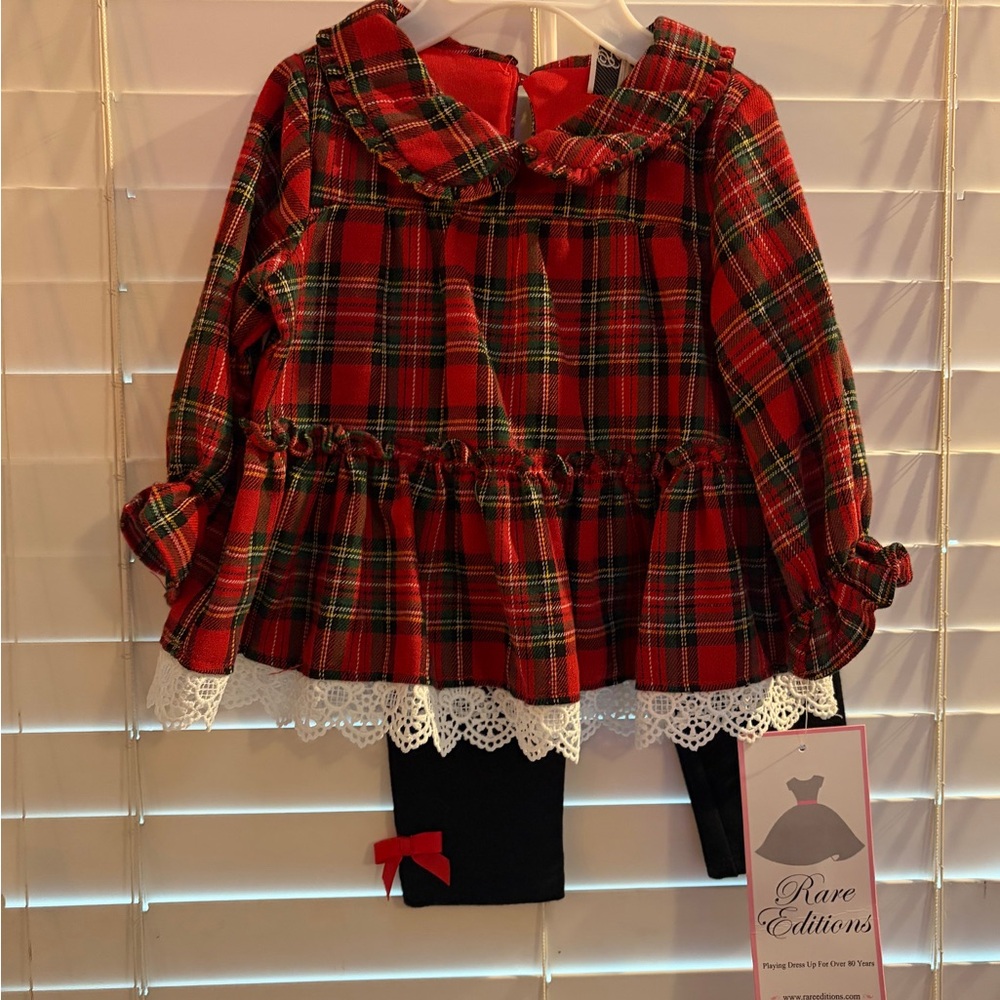 Rare Editions Red Plaid Dress with Black Tights